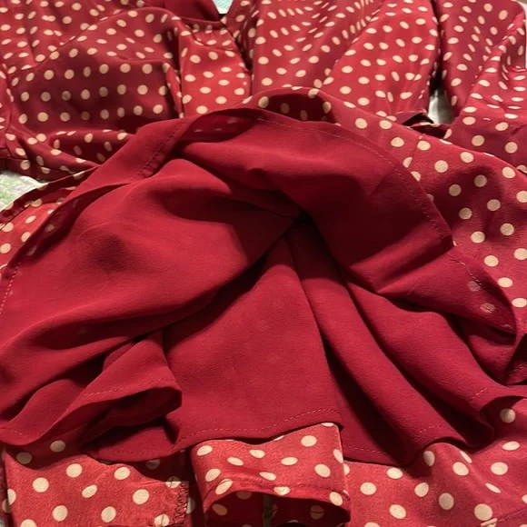 Skies Are Blue medium burgundy with polka dots womens bouse - Picture 5 of 5